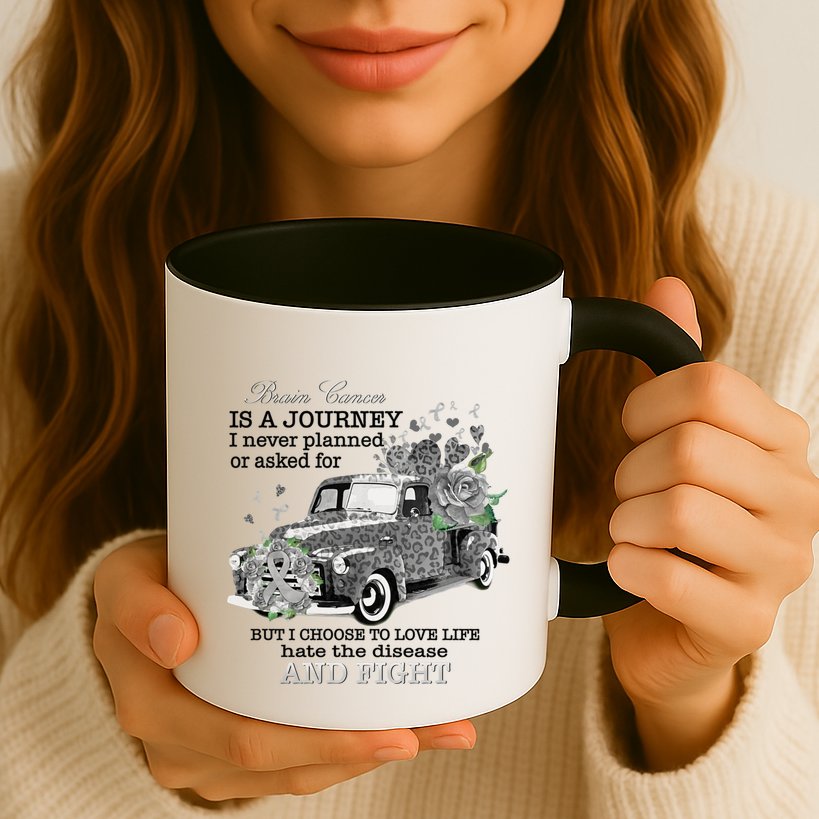 Brain Cancer Is A Journey Brain Cancer Awareness Gift Mug