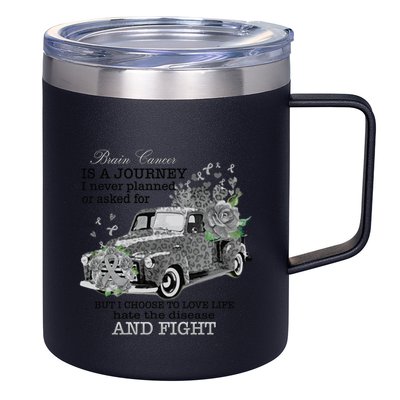 Brain Cancer Is A Journey Brain Cancer Awareness Gift 12oz Stainless Steel Coffee Mug