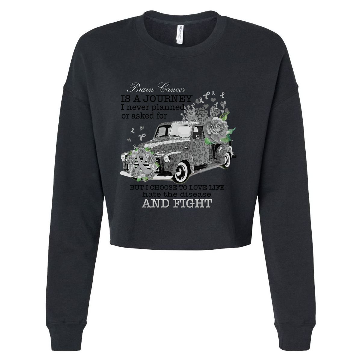 Brain Cancer Is A Journey Brain Cancer Awareness Gift Cropped Pullover Crew
