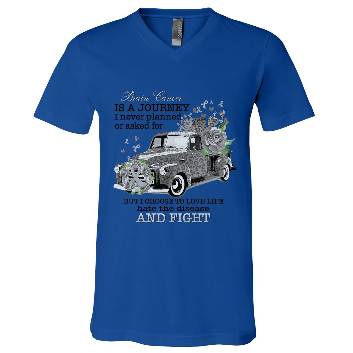 Brain Cancer Is A Journey Brain Cancer Awareness Gift V-Neck T-Shirt