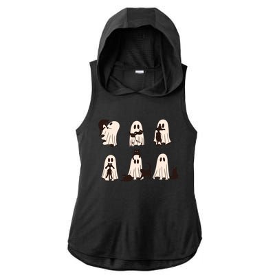 Black Cats In Ghost Costume Cute Ghost Cat Halloween Ladies PosiCharge Tri-Blend Wicking Draft Hoodie Tank