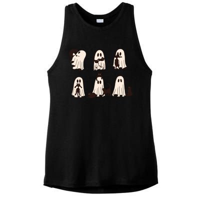 Black Cats In Ghost Costume Cute Ghost Cat Halloween Ladies PosiCharge Tri-Blend Wicking Tank