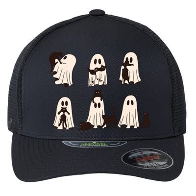 Black Cats In Ghost Costume Cute Ghost Cat Halloween Flexfit Unipanel Trucker Cap