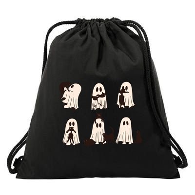 Black Cats In Ghost Costume Cute Ghost Cat Halloween Drawstring Bag