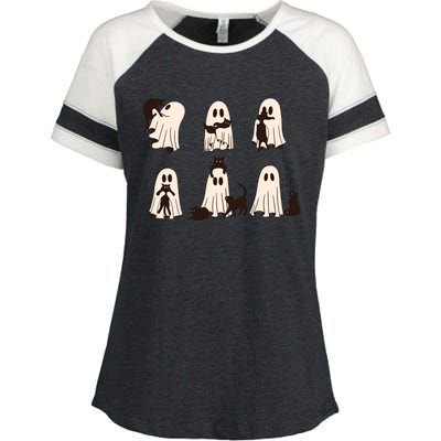 Black Cats In Ghost Costume Cute Ghost Cat Halloween Enza Ladies Jersey Colorblock Tee