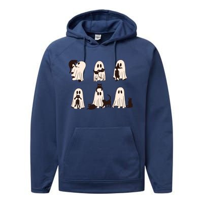 Black Cats In Ghost Costume Cute Ghost Cat Halloween Performance Fleece Hoodie