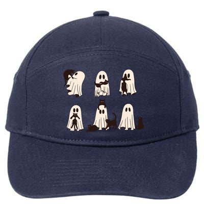 Black Cats In Ghost Costume Cute Ghost Cat Halloween 7-Panel Snapback Hat