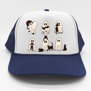 Black Cats In Ghost Costume Cute Ghost Cat Halloween Trucker Hat