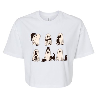 Black Cats In Ghost Costume Cute Ghost Cat Halloween Bella+Canvas Jersey Crop Tee