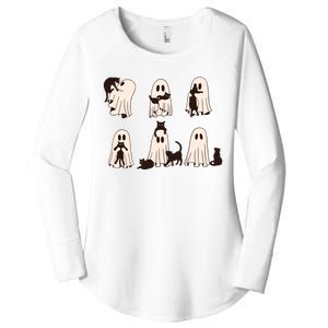 Black Cats In Ghost Costume Cute Ghost Cat Halloween Women's Perfect Tri Tunic Long Sleeve Shirt