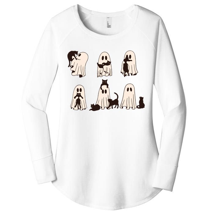 Black Cats In Ghost Costume Cute Ghost Cat Halloween Women's Perfect Tri Tunic Long Sleeve Shirt