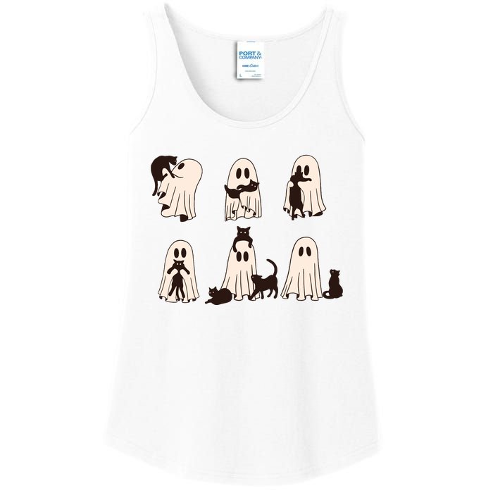 Black Cats In Ghost Costume Cute Ghost Cat Halloween Ladies Essential Tank