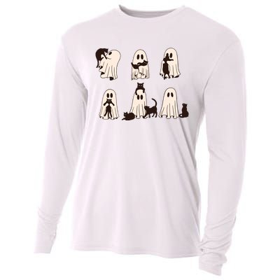 Black Cats In Ghost Costume Cute Ghost Cat Halloween Cooling Performance Long Sleeve Crew