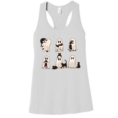 Black Cats In Ghost Costume Cute Ghost Cat Halloween Women's Racerback Tank