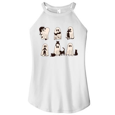 Black Cats In Ghost Costume Cute Ghost Cat Halloween Women's Perfect Tri Rocker Tank