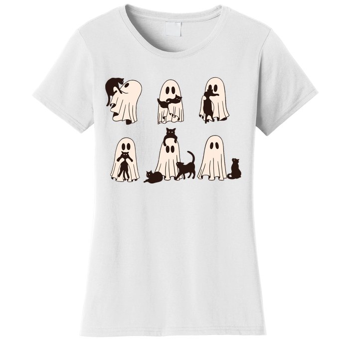 Black Cats In Ghost Costume Cute Ghost Cat Halloween Women's T-Shirt