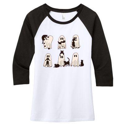 Black Cats In Ghost Costume Cute Ghost Cat Halloween Women's Tri-Blend 3/4-Sleeve Raglan Shirt