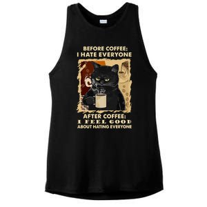 Before Coffee I Hate Everyone After Coffee Black Cat Drink Ladies PosiCharge Tri-Blend Wicking Tank