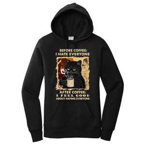 Before Coffee I Hate Everyone After Coffee Black Cat Drink Women's Pullover Hoodie