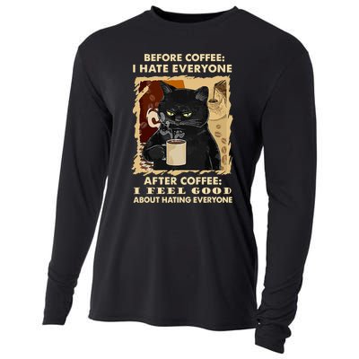 Before Coffee I Hate Everyone After Coffee Black Cat Drink Cooling Performance Long Sleeve Crew