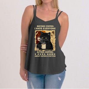 Before Coffee I Hate Everyone After Coffee Black Cat Drink Women's Strappy Tank