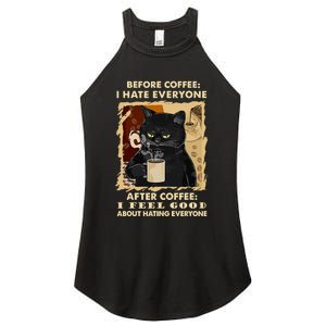 Before Coffee I Hate Everyone After Coffee Black Cat Drink Women's Perfect Tri Rocker Tank