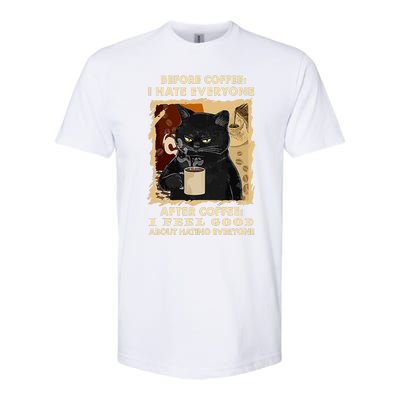 Before Coffee I Hate Everyone After Coffee Black Cat Drink Softstyle CVC T-Shirt