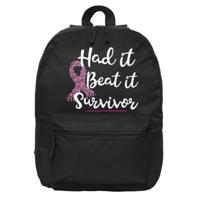 Breast Cancer I Had It I Beat It Survivor Pink Ribbon Gift 16 in Basic Backpack