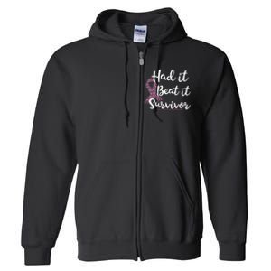 Breast Cancer I Had It I Beat It Survivor Pink Ribbon Gift Full Zip Hoodie