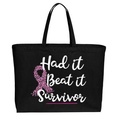 Breast Cancer I Had It I Beat It Survivor Pink Ribbon Gift Cotton Canvas Jumbo Tote