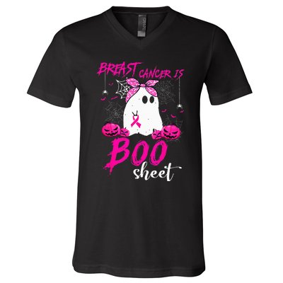 Breast Cancer Is Boo Sheet Breast Cancer Warrior Halloween V-Neck T-Shirt