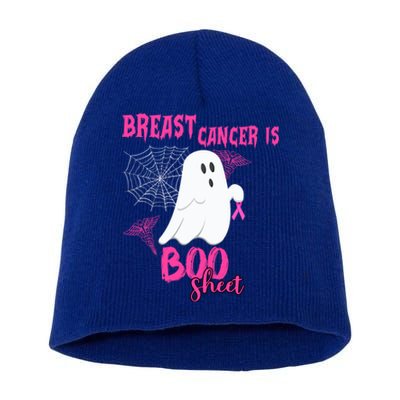 Breast Cancer Is Boo Sheet Pink Ribbon Ghost Spiderweb Gift Short Acrylic Beanie