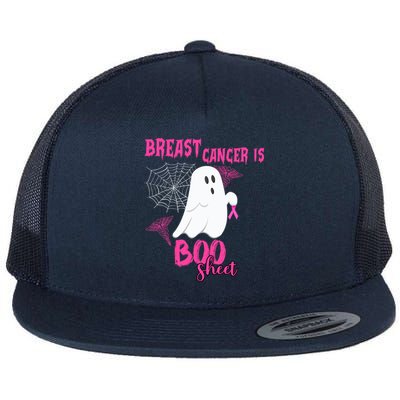 Breast Cancer Is Boo Sheet Pink Ribbon Ghost Spiderweb Gift Flat Bill Trucker Hat