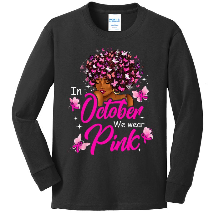 Breast Cancer In October We Wear Pink African American Kids Long Sleeve Shirt