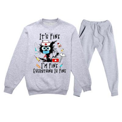 Black Cat Its Fine Im Fine Everything Is Fine Nurse Life Premium Crewneck Sweatsuit Set