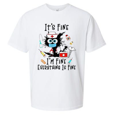 Black Cat Its Fine Im Fine Everything Is Fine Nurse Life Sueded Cloud Jersey T-Shirt