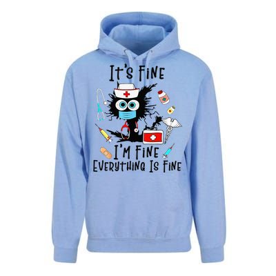 Black Cat Its Fine Im Fine Everything Is Fine Nurse Life Unisex Surf Hoodie