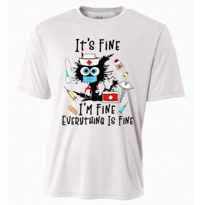 Black Cat Its Fine Im Fine Everything Is Fine Nurse Life Cooling Performance Crew T-Shirt