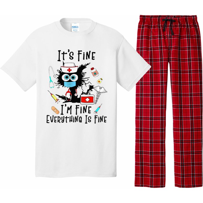 Black Cat Its Fine Im Fine Everything Is Fine Nurse Life Pajama Set