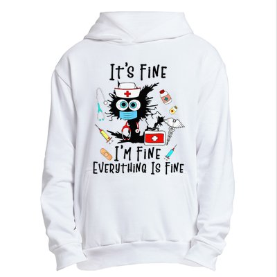 Black Cat Its Fine Im Fine Everything Is Fine Nurse Life Urban Pullover Hoodie