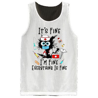 Black Cat Its Fine Im Fine Everything Is Fine Nurse Life Mesh Reversible Basketball Jersey Tank