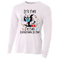 Black Cat Its Fine Im Fine Everything Is Fine Nurse Life Cooling Performance Long Sleeve Crew