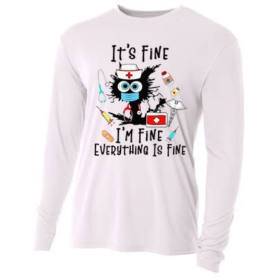 Black Cat Its Fine Im Fine Everything Is Fine Nurse Life Cooling Performance Long Sleeve Crew