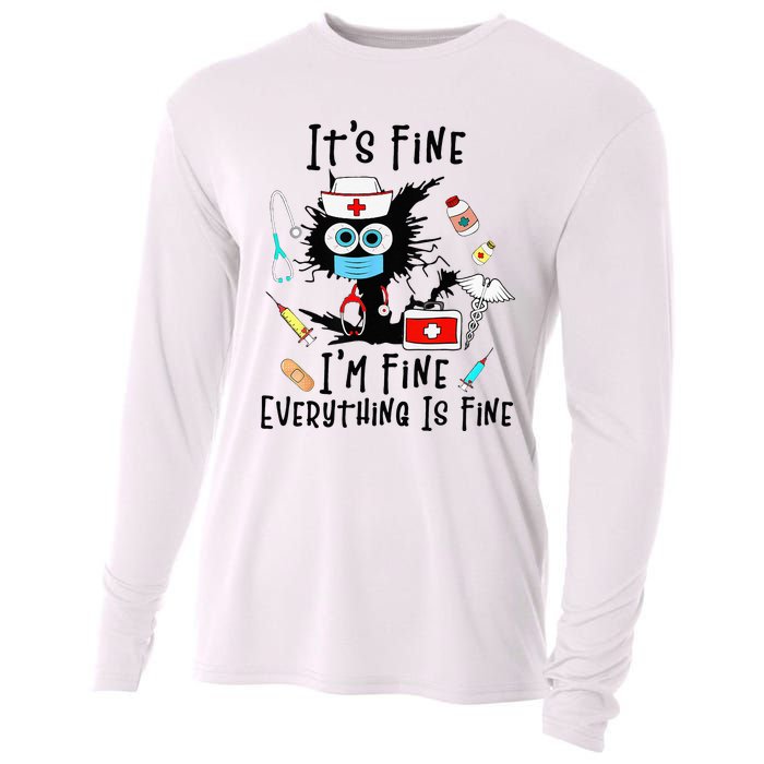 Black Cat Its Fine Im Fine Everything Is Fine Nurse Life Cooling Performance Long Sleeve Crew