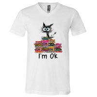 Black Cat I’m Ok V-Neck T-Shirt