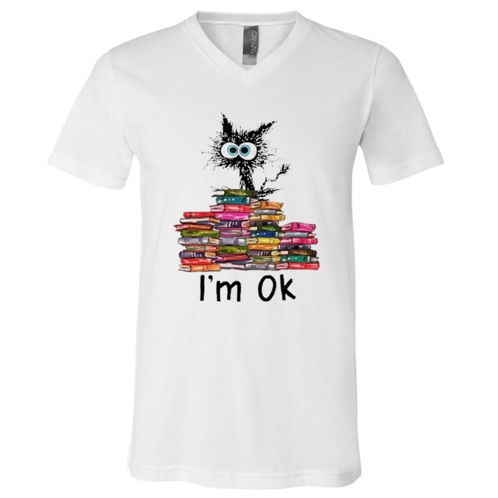 Black Cat I’m Ok V-Neck T-Shirt