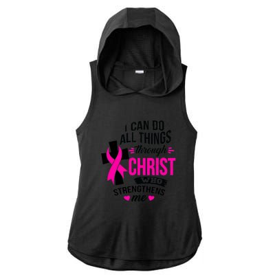 Breast Cancer I Can Do All Things Through Christ Awareness Ladies PosiCharge Tri-Blend Wicking Draft Hoodie Tank