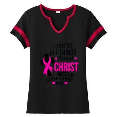 Breast Cancer I Can Do All Things Through Christ Awareness Ladies Halftime Notch Neck Tee