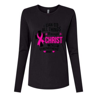 Breast Cancer I Can Do All Things Through Christ Awareness Womens Cotton Relaxed Long Sleeve T-Shirt