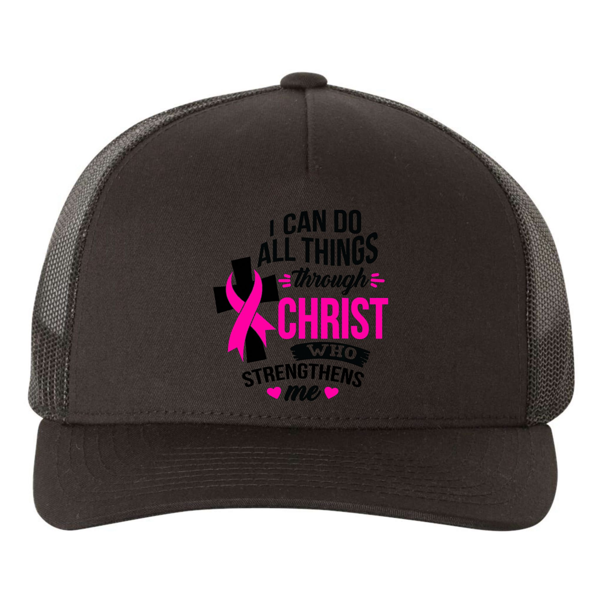 Breast Cancer I Can Do All Things Through Christ Awareness Yupoong Adult 5-Panel Trucker Hat